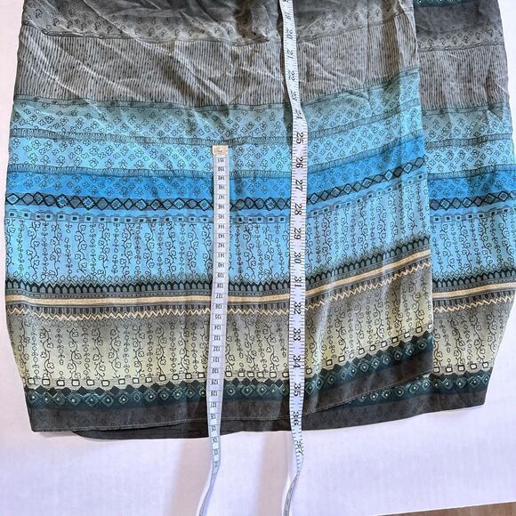 Vintage SPENCER JEREMY 100% Silk Long Skirt Sz 8 Floral Blue Olive Faux Wrap - Picture 5 of 7